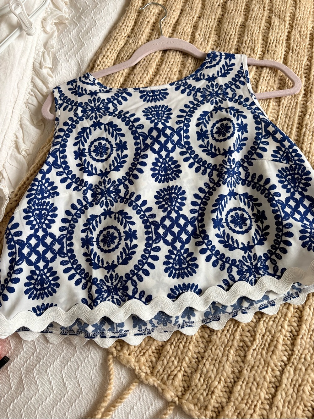 Women’s Blue & White Embroidered Tank Top & Matching pant — Greece Aesthetic New